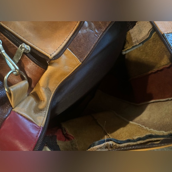Handmade patchwork, genuine, leather duffel bag, one of a kind from Mexico - Picture 10 of 13
